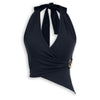 Halter Neck Wrap Front Asymmetrical Top in Navy Blue