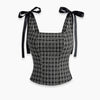 Gingham Tie Shoulder Fitted Crop Top in Jet Black