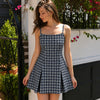 Gingham Square Neck Fit and Flare Mini Dress in Ash Grey