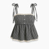 Plaid Tie Shoulder Ruffle Hem Babydoll Top in Classic Black