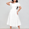 Round Neck Puff Sleeve Side Tie Midi Dress Curve & Plus in White