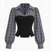 Plaid Collar Sweetheart Neck Corset Top in Slate Blue and Classic Black
