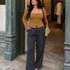 Square Neck Corset Style Long Sleeve Top Curve and Plus in Caramel Brown