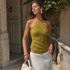 Embellished Halter Neck Tie Front Handkerchief Top in Green