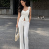 Sweetheart Neck Button Front Peplum Cami Top in White