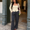 Square Neck Corset Style Long Sleeve Top Curve and Plus in Beige