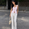 Sweetheart Neck Button Front Peplum Cami Top in Baby Pink
