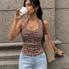 Floral Embroidered Tie Neck Ruched Cami Top
