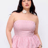 Gingham Strapless Ruched Peplum Top Curve & Plus in Baby Pink