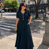 Button Front Cropped Jacket and Pleated Maxi Skirt Co-Ord Set Curve and Plus in Pageant Blue