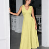 V Neck Tie Shoulder A Line Midi Dress in Butter Yellow