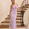 Tie Shoulder Ruched Maxi Dress in Lilac