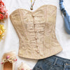 Strapless Sweetheart Neck Button Front Corset Top in Nude Beige
