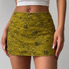 Floral Lace Sequin Mini Skirt in Dark Citron