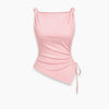 Tie Shoulder Ruched Asymmetrical Hem Top in Dusty Pink