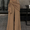High Waist Buckle Detail Wide Leg Pants in Brown