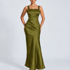 Square Neck Ruched Bodycon Maxi Dress in Gold