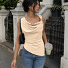 Cowl Neck Ruched Asymmetric Top in Peach