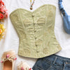 Strapless Sweetheart Neck Button Front Corset Top in Herbal Green