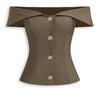 Off Shoulder Button Front Corset Top in Mocha Brown