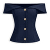 Off Shoulder Button Front Corset Top in Navy Blue
