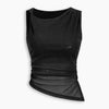 Sleeveless Boat Neck Ruched Asymmetrical Top in Shimmer Black