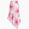 Floral Asymmetric Lettuce Hem Midi Skirt in Powder Pink and Classic White