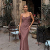 Cowl Neck Spaghetti Strap Maxi Dress in Dusty Pink