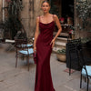Cowl Neck Spaghetti Strap Maxi Dress in Merlot
