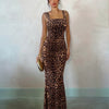 Square Neck Ruched Bodycon Maxi Dress in Cocoa Brown and Tan Brown