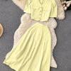 Button Front Cropped Jacket and Pleated Maxi Skirt Co-Ord Set Curve and Plus in Butter Yellow