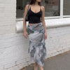Abstract Asymmetric Lettuce Hem Midi Skirt in Light Grey