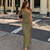One Shoulder Ruched Fitted Maxi Dress in Brown