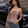 Strapless Lace Ribbon Bow Top in Dusty Pink