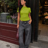 Mandarin Collar Side Tie Ruched Top in Dark Citron