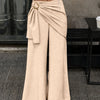 High Waist Buckle Detail Wide Leg Pants in Peach