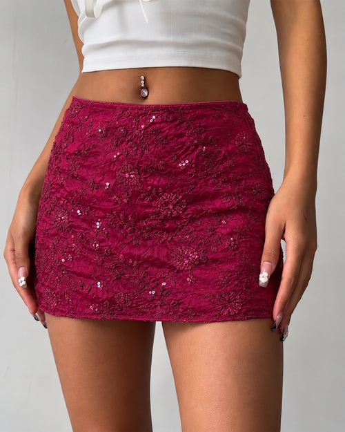 Floral Sequin Embellished Mini Skirt in Smoky Pink