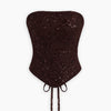 Strapless Floral Sequin Embellished Corset Top in Chocolate Brown