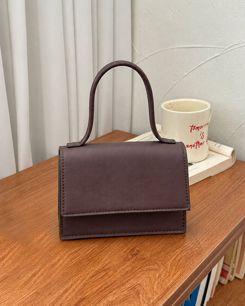 Structured Handle Shoulder Bag in Coffee Brown