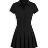 Pinstripe Zip Front Fitted Dress in Classic Black