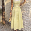 Striped Square Neck Lace Trim Maxi Dress in Pastel Yellow