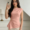 Asymmetric Draped Waist Tie Top in Powder Pink