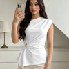 Asymmetric Draped Waist Tie Top in Classic White