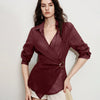 Collared Wrap Front Buckle Detail Top in Wine Maroon