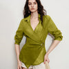 Collared Wrap Front Buckle Detail Top in Dark Citron