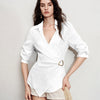 Collared Wrap Front Buckle Detail Top in Classic White