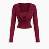 Cowl Neck Ruched Long Sleeve in Burgundy