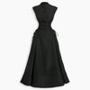 Mandarin Neck Ruched Drawstring Maxi Dress in Classic Black