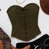 Strapless Lace Up Corset Top in Olive Green