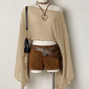 Off Shoulder Sheer Long Sleeve Crop Top in Olive Green